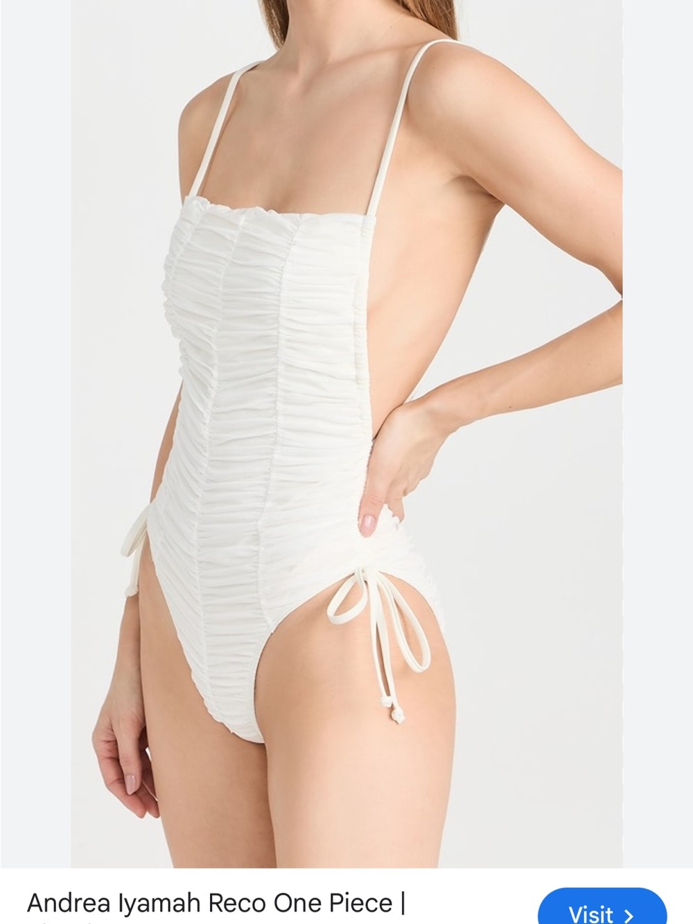 Andrea Iyamah White Ruched One-Piece Swimsuit with Side Ties